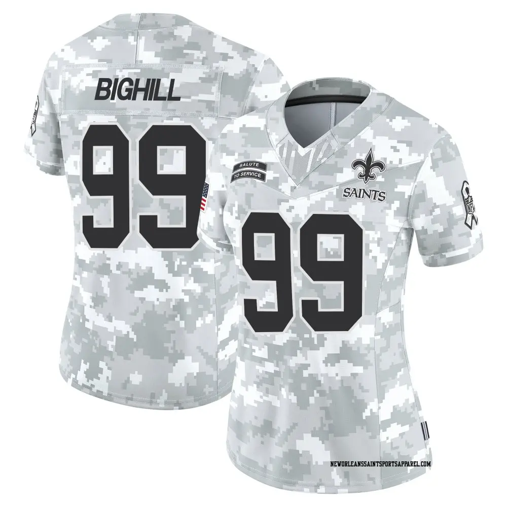 Limited Arctic Camo Women's Adam Bighill New Orleans Saints 2024 Salute to Service Jersey