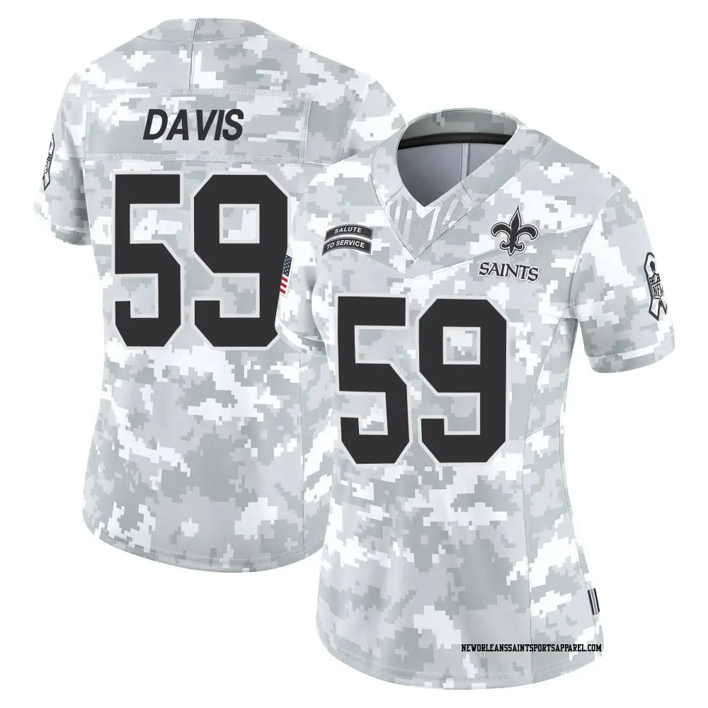 Limited Arctic Camo Women's Jasheen Davis New Orleans Saints 2024 Salute to Service Jersey