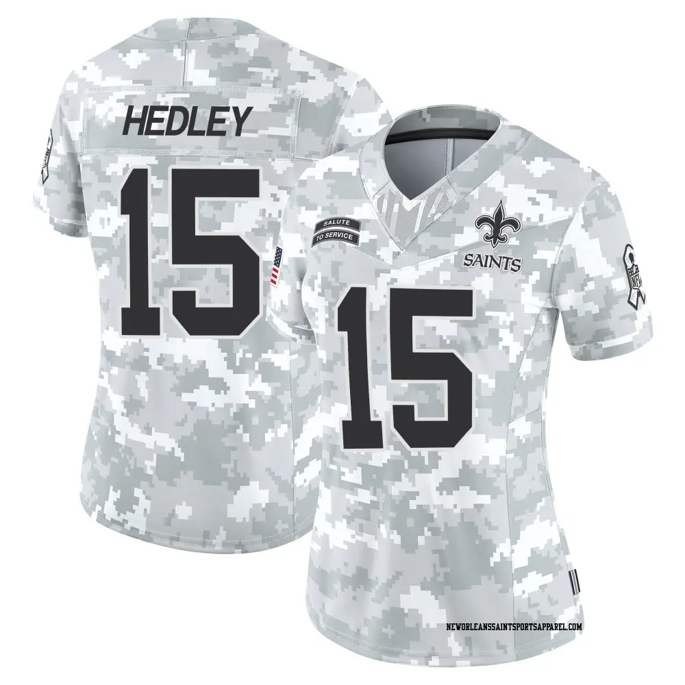 Limited Arctic Camo Women's Lou Hedley New Orleans Saints 2024 Salute to Service Jersey
