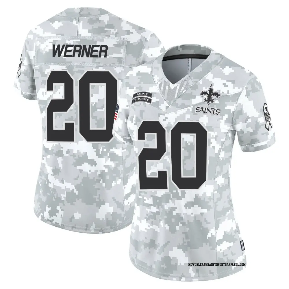 Limited Arctic Camo Women's Pete Werner New Orleans Saints 2024 Salute to Service Jersey