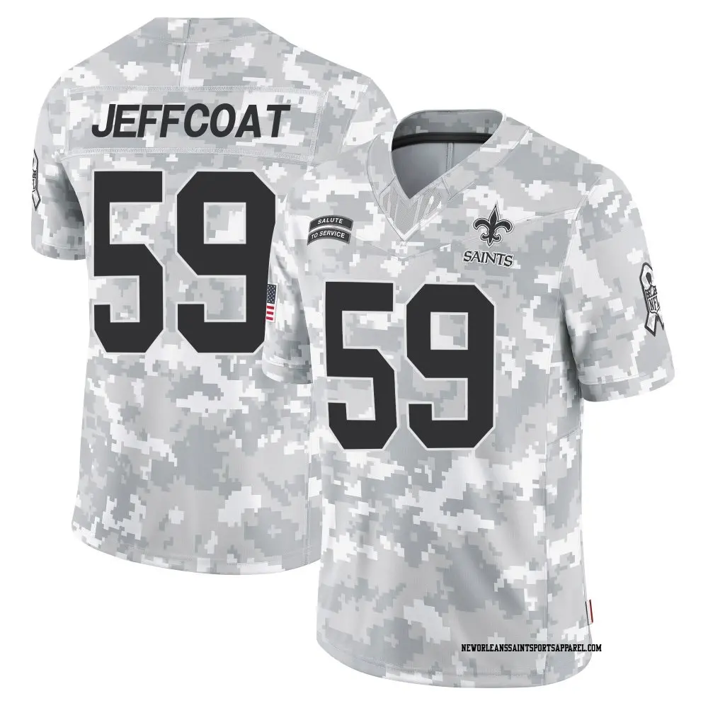 Limited Arctic Camo Youth Trajan Jeffcoat New Orleans Saints 2024 Salute to Service Jersey